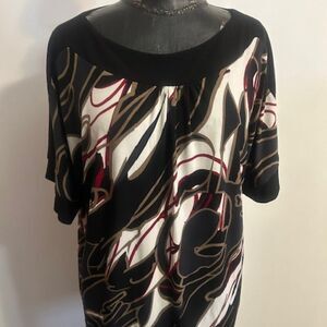 Dana Buchman Black/Red/Tan printed tunic, size L